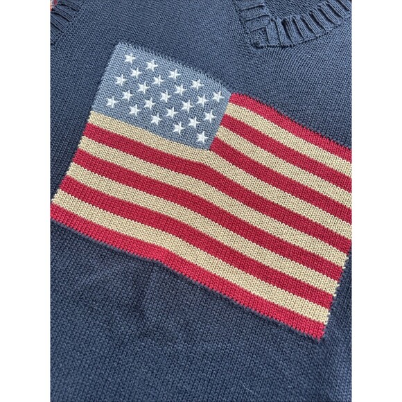 Vintage USA American Flag Knit Sweater Vest Vtg 90s Navy Eslano - Picture 2 of 6